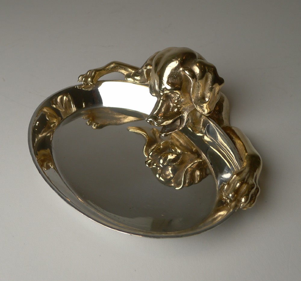 english bronze dish vide poche drinking dog c1900