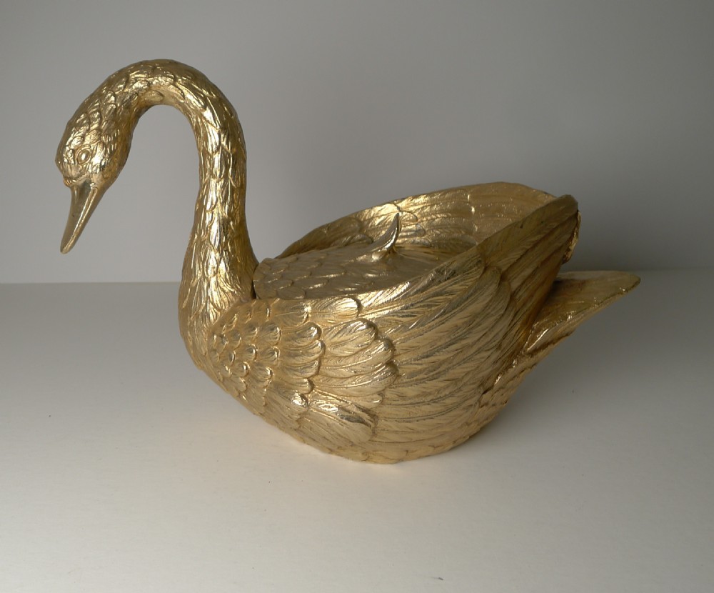 mauro manetti florence italy gold swan ice bucket c1970