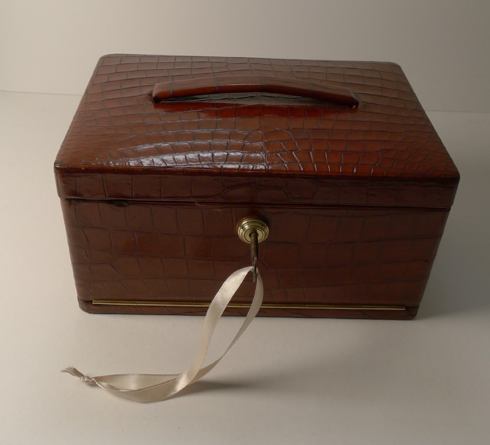 fine antique english crocodile jewellery box c1900 by mappin webb