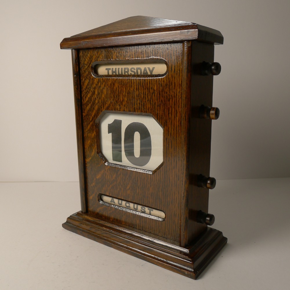 large antique english oak perpetual desk calendar c1910