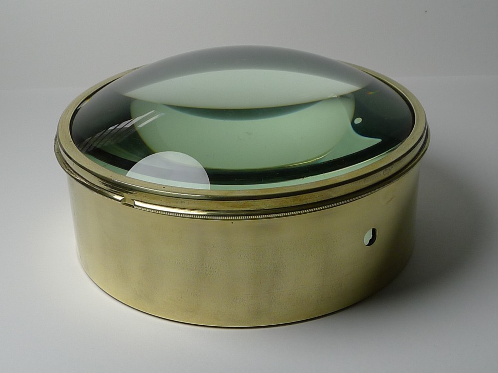 mammoth english antique brass desk magnifying glass paperweight c1910