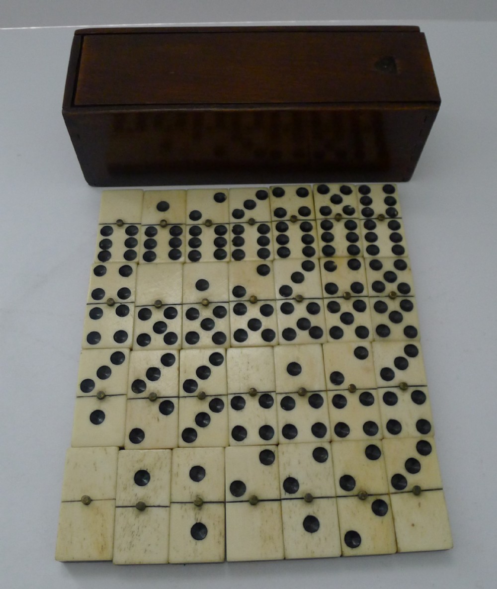 antique english ebony and bone dominoes c1910