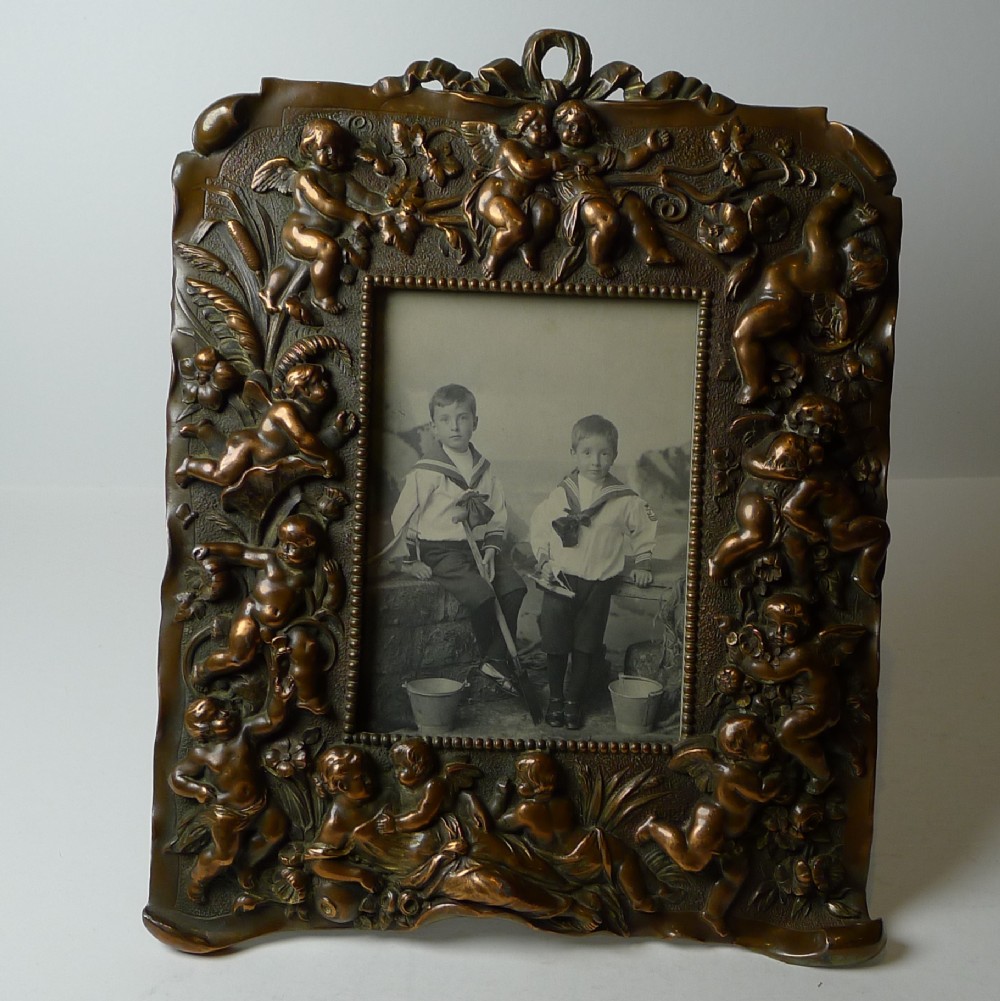 magnificent large antique french photograph picture frame c1900 cherubs