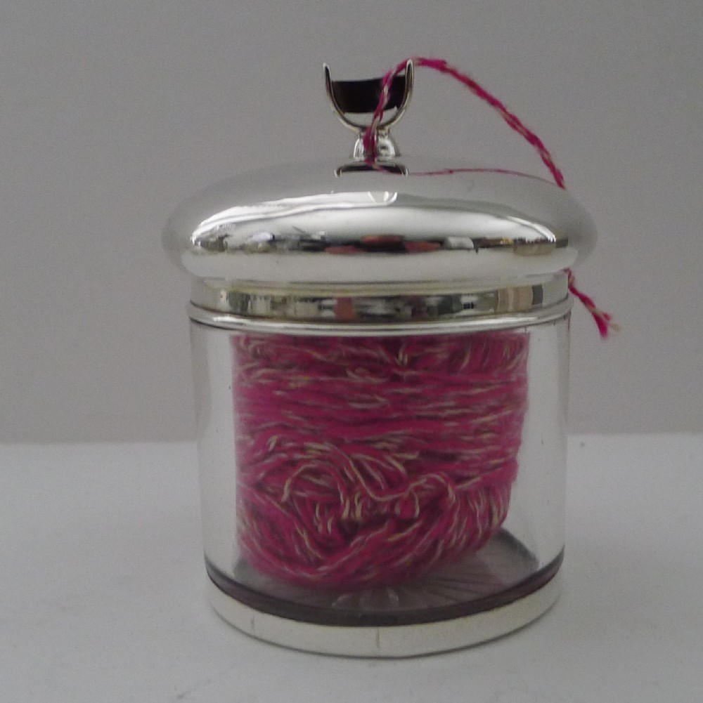 antique english glass sterling silver string twine jar or box 1899