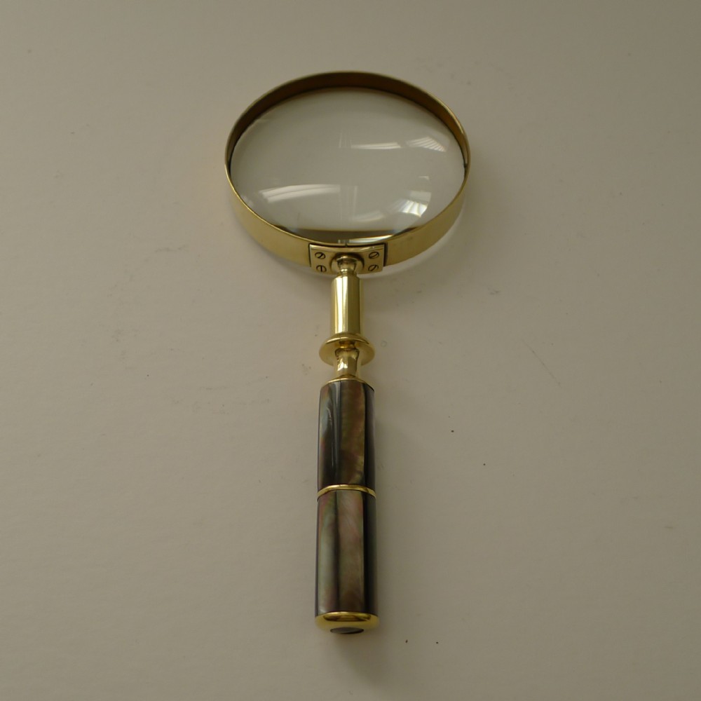 rare antique abalone shell handled magnifying glass c1900