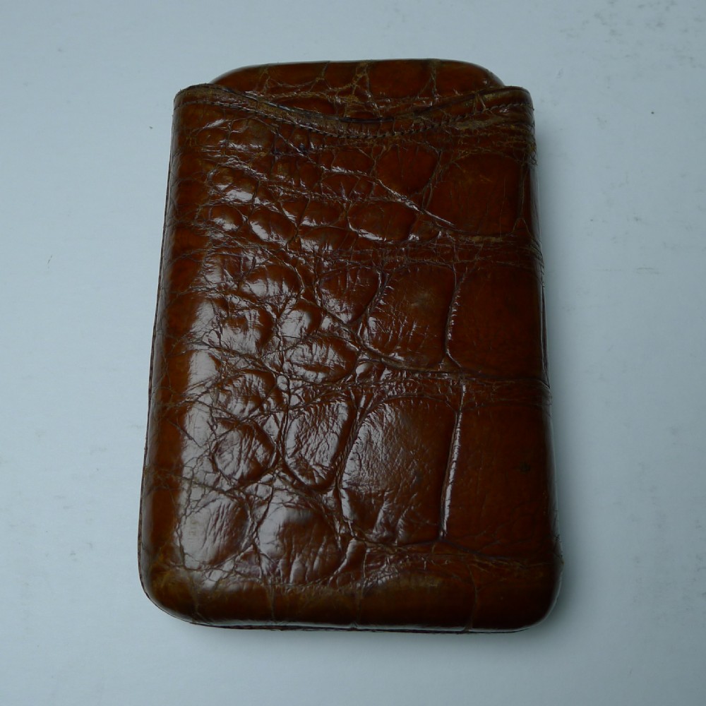 handsome antique english cigar case in crocodile c1890