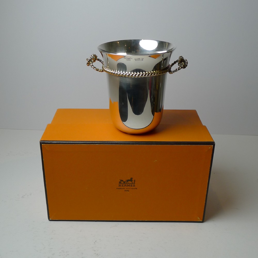 hermes paris silver gold plated vase beaker desk cup
