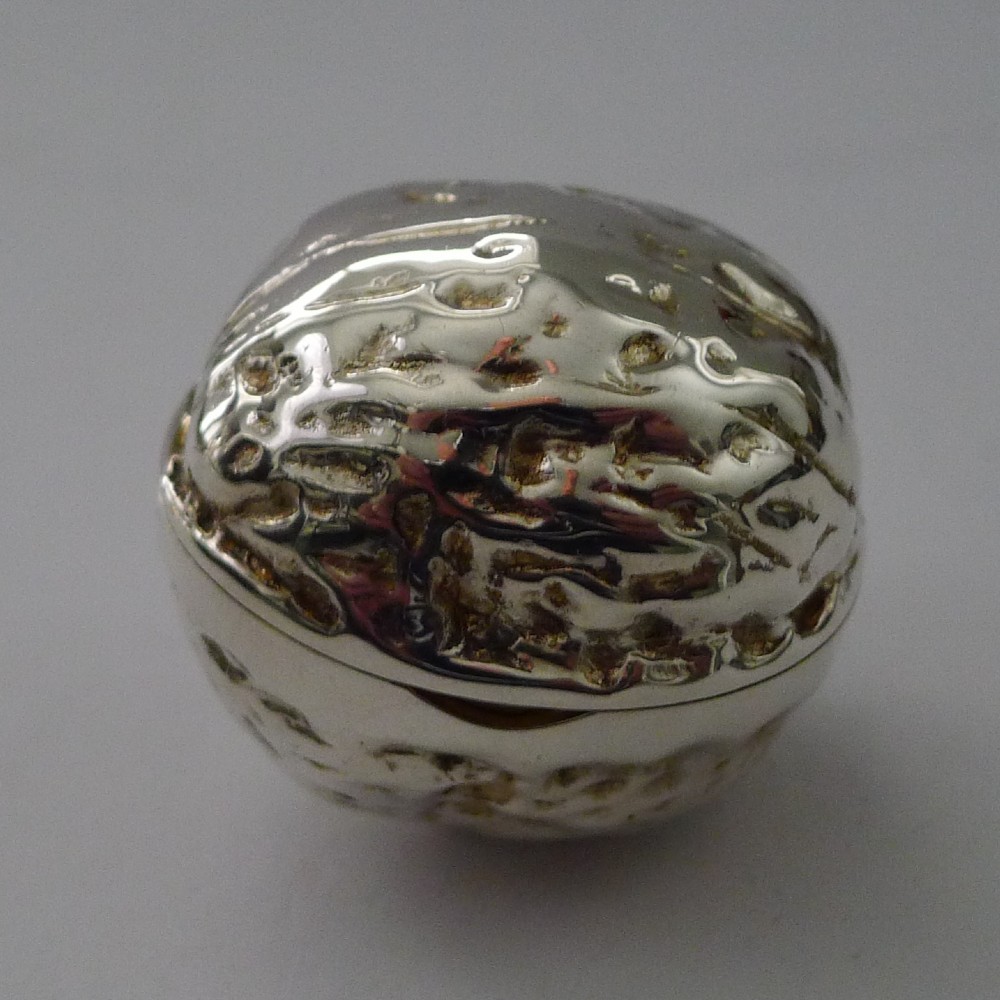 top quality modernist walnut pill box in english sterling silver