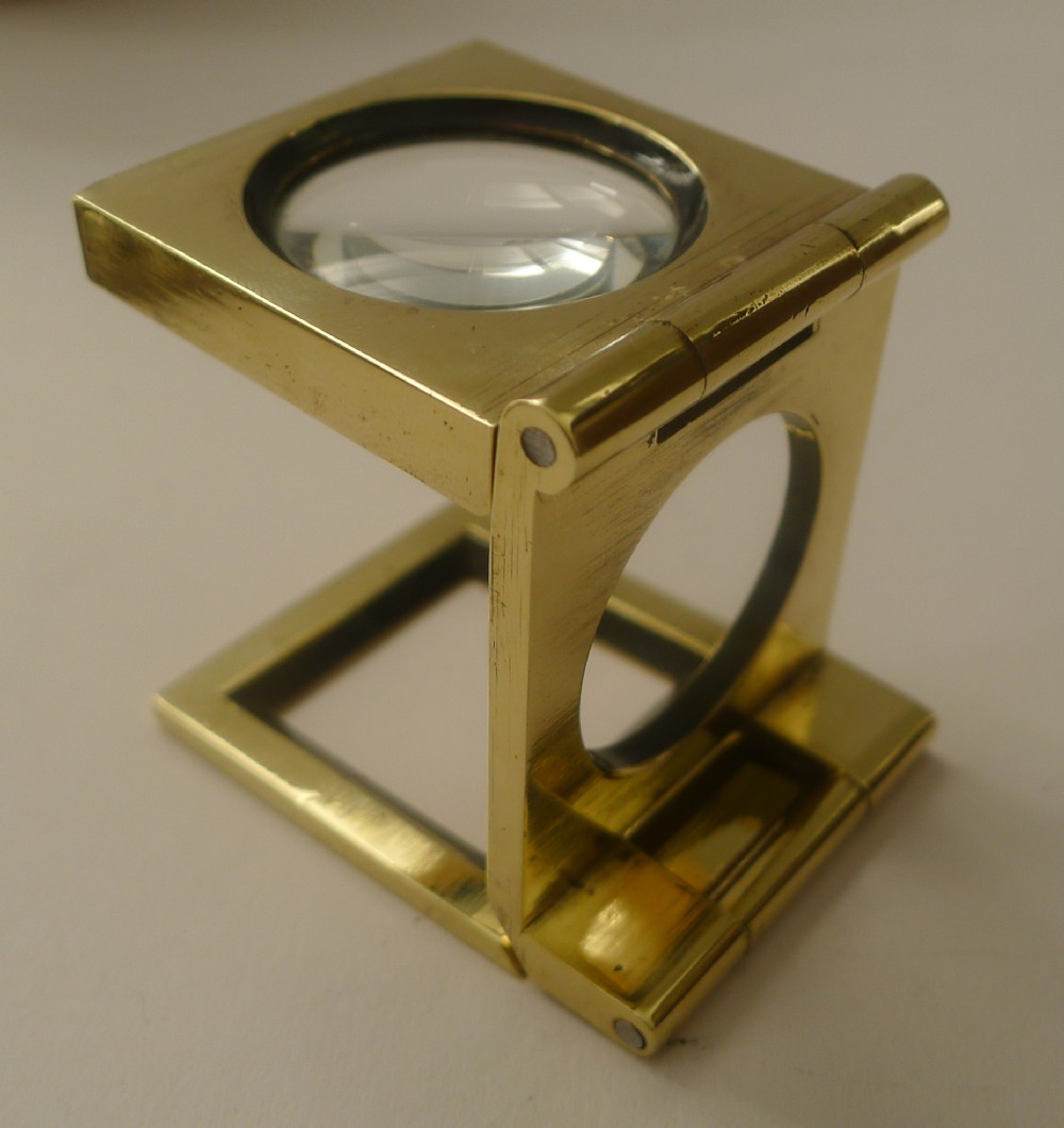 antique english folding brass linen thread counter magnifying glass