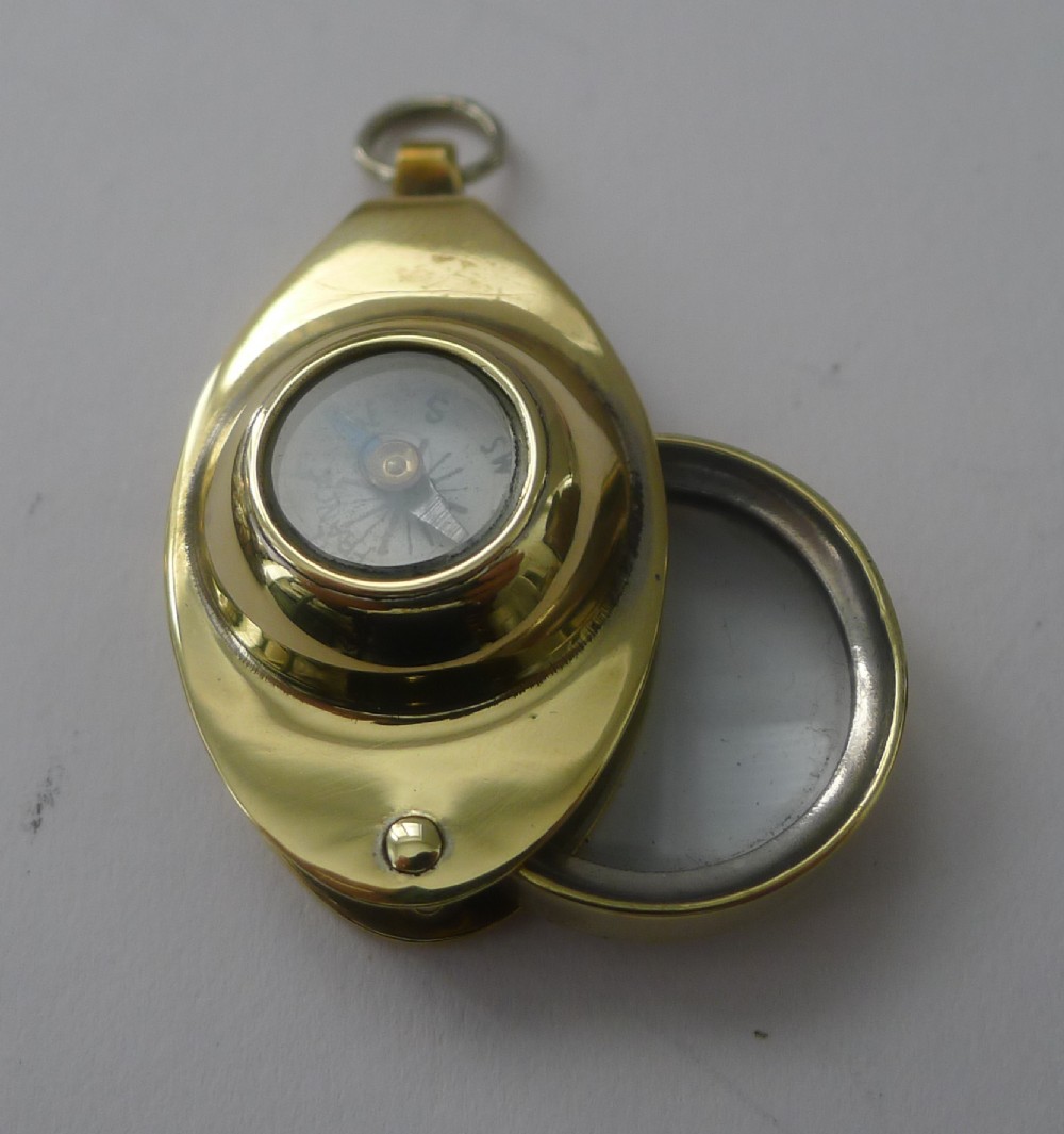 antique english pocket magnifying glass loop with compass c1910