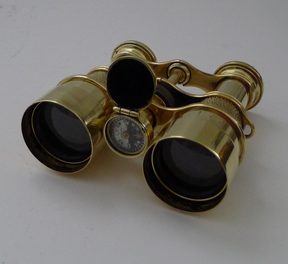 antique english field glasses binoculars by lawrence and mayo with compass