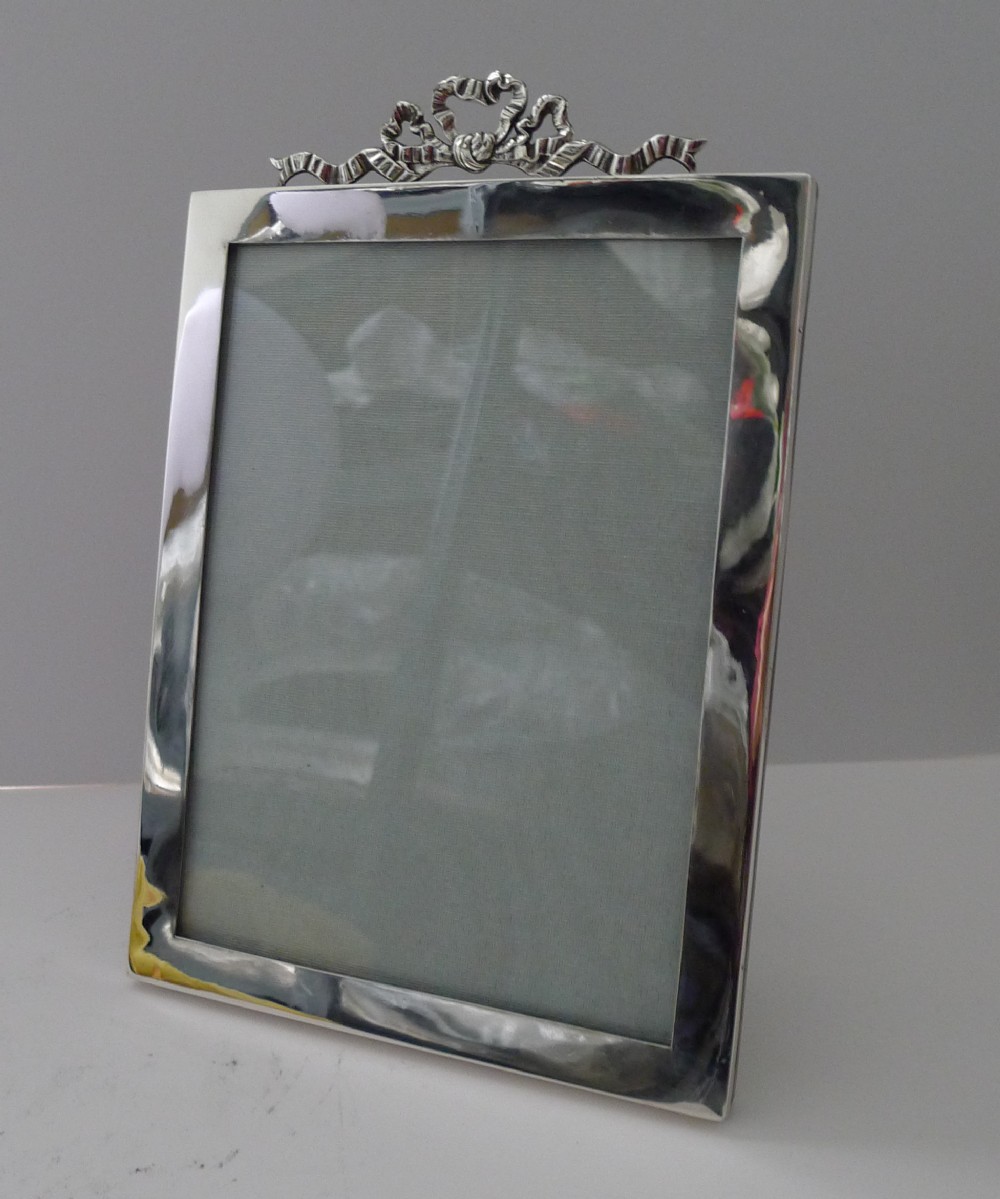 large antique english silver frame ribbon bow 1906