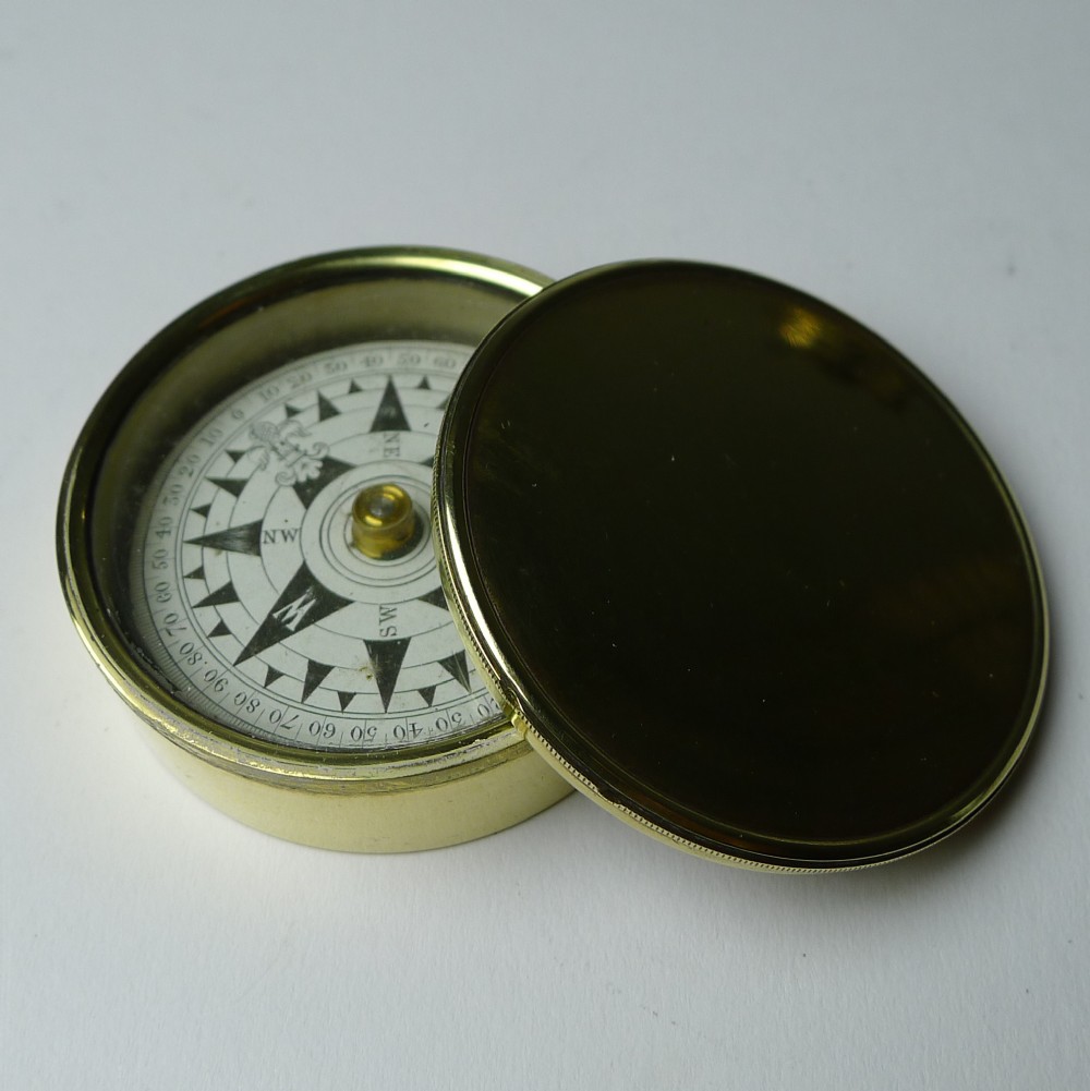antique english brass cased floating card explorers pocket compass c1890