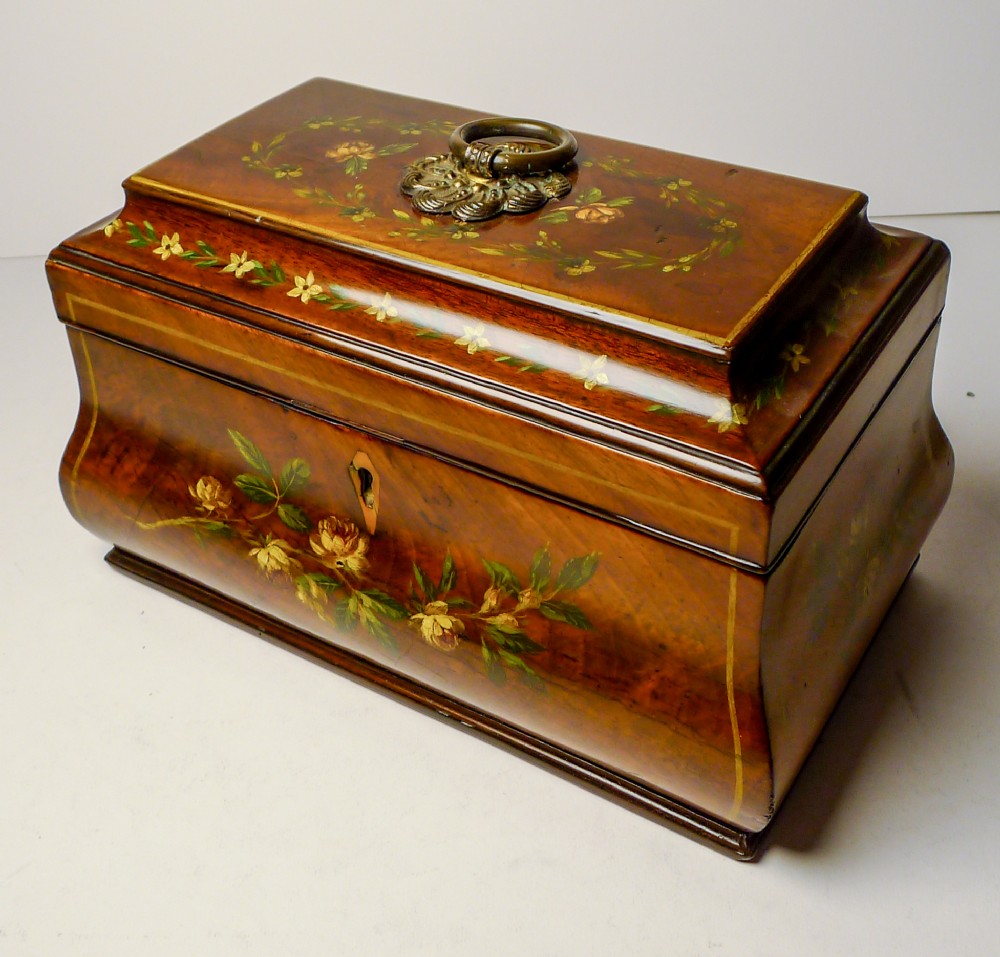 english handpainted regency mahogany tea caddy c1820