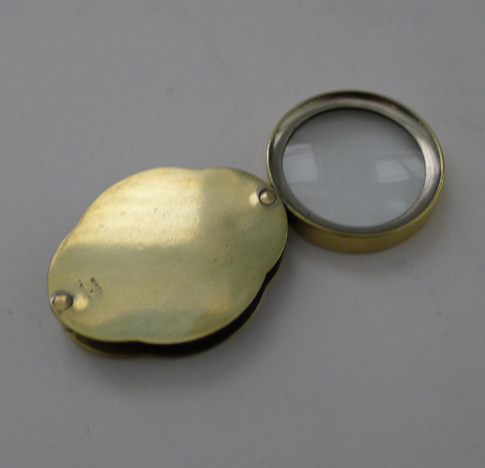 antique english brass cased folding magnifying glass c1920