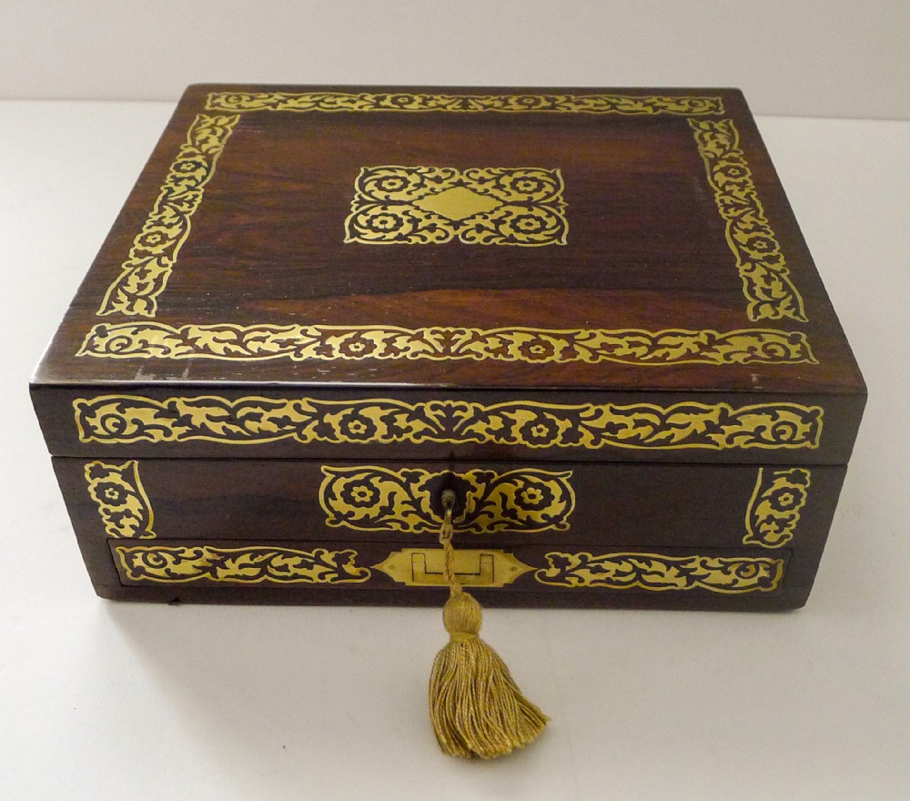 english regency rosewood desk jewellery box cut brass inlaid c1820