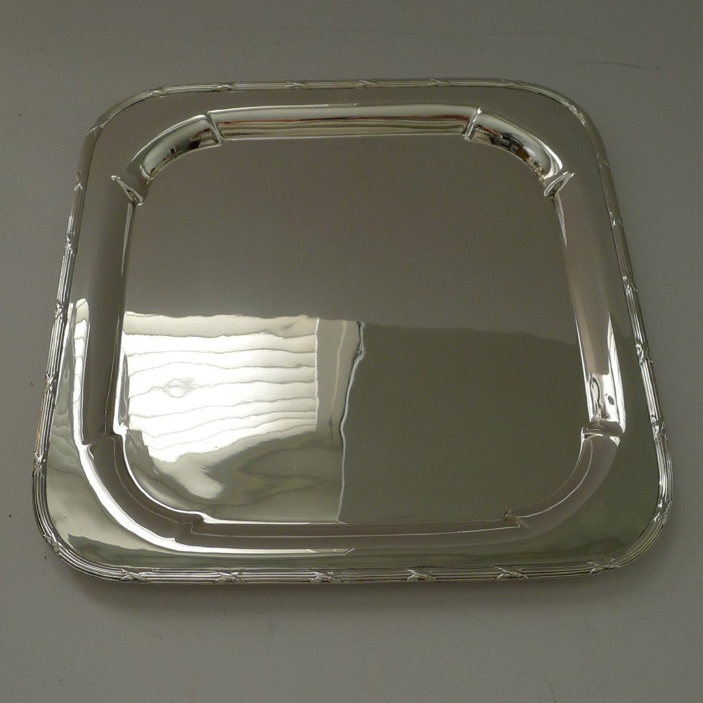 handsome english square silver plated cocktail tray c1890