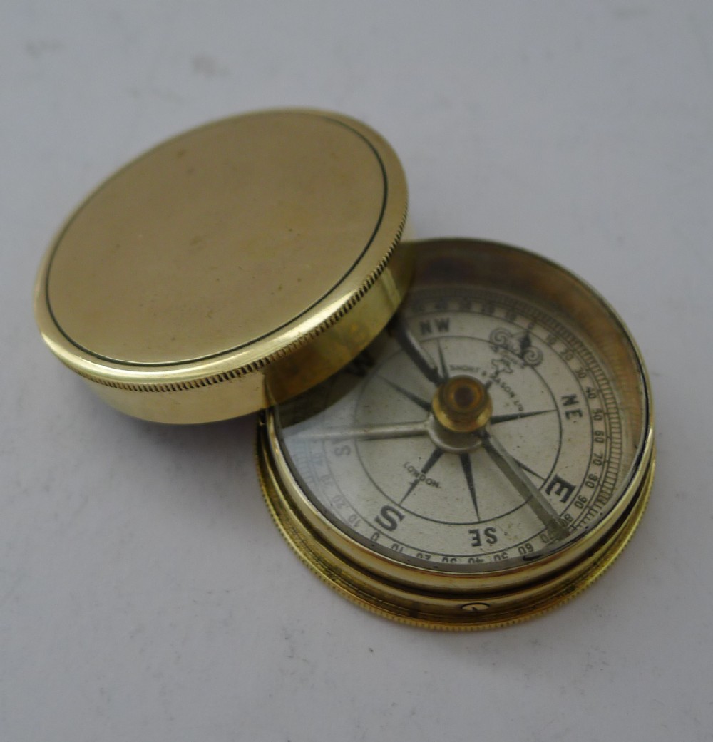 fine brass cased pocket compass by short mason ltd london c1910