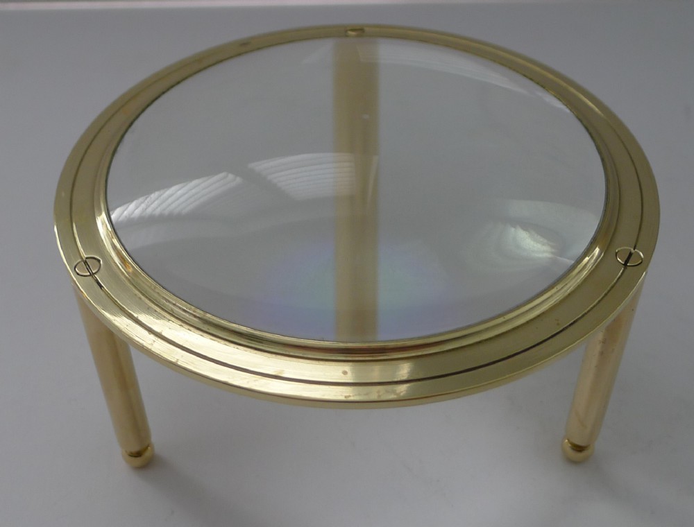 handsome large antique english brass framed magnifying glass c1900
