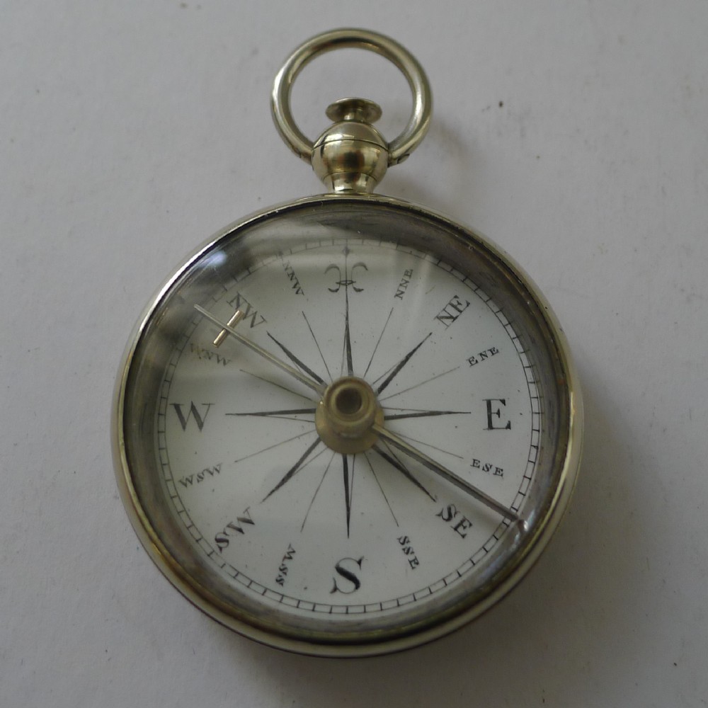 antique english compass in case with white enamel dial georgian c1820