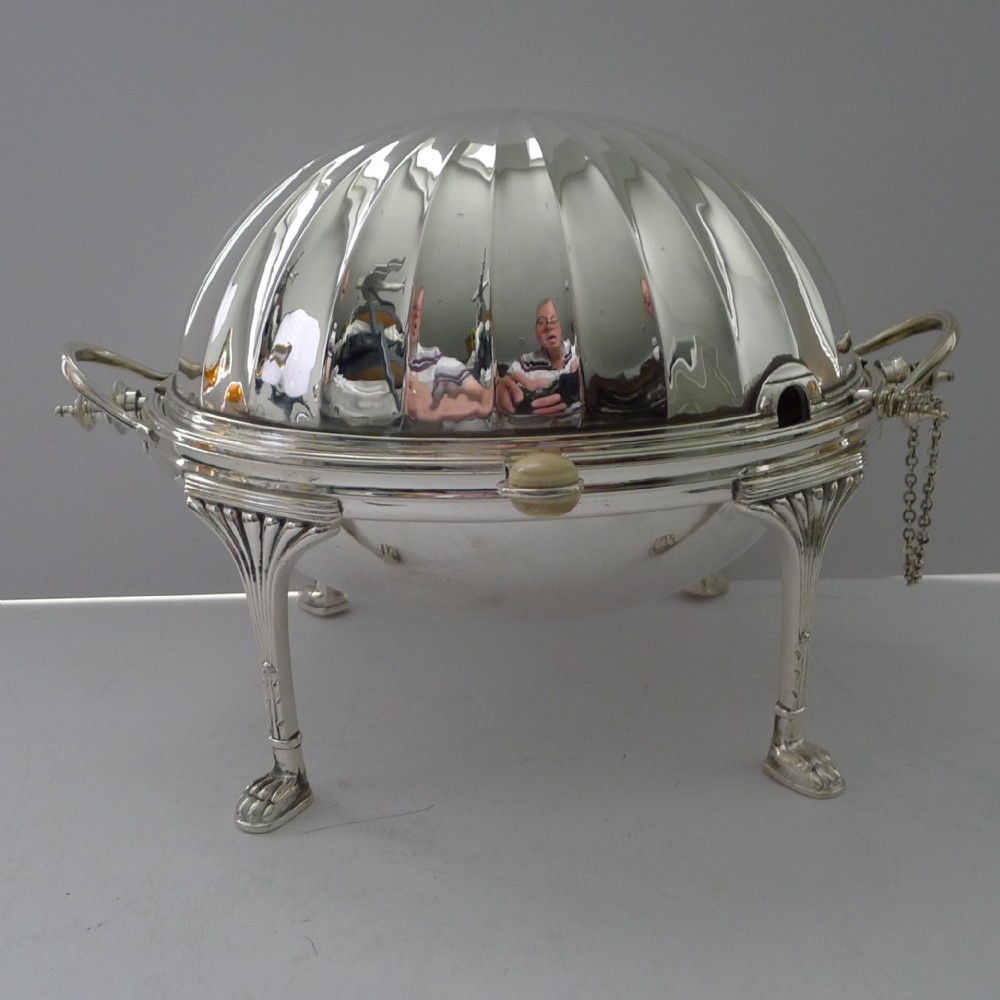 elegant antique english silver plated revolving breakfast dish by mappin and webb