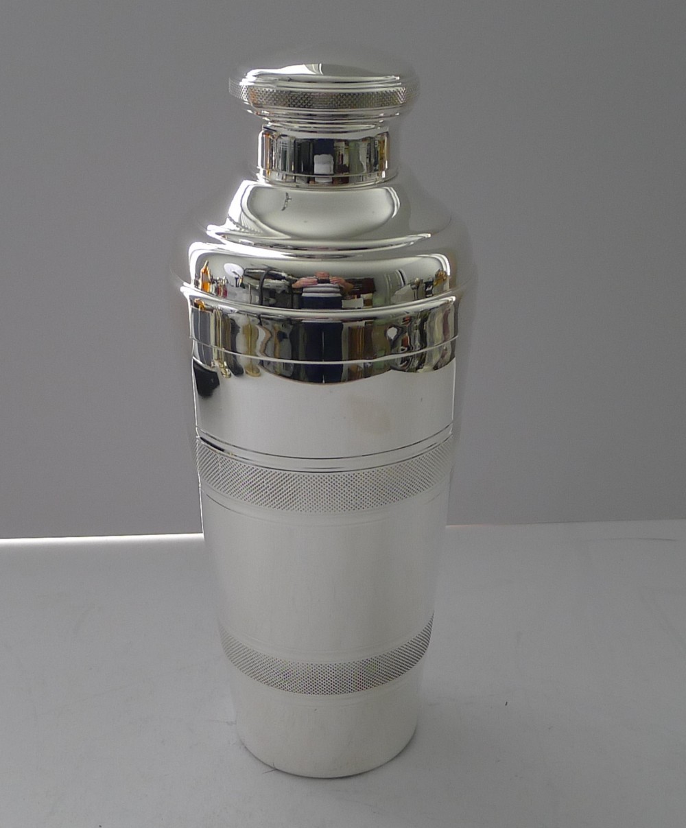 french art deco silver plated cocktail shaker engine turned