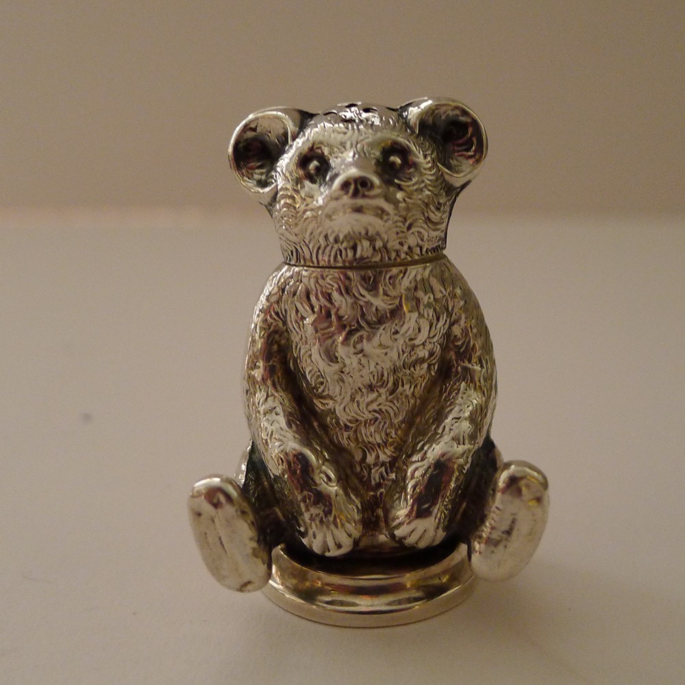 antique english sterling silver teddy bear pepper pot 1905
