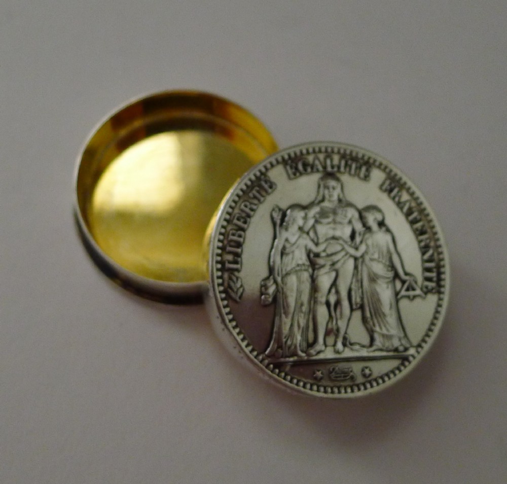 hermes paris sterling silver pill box with 1873 coin inset