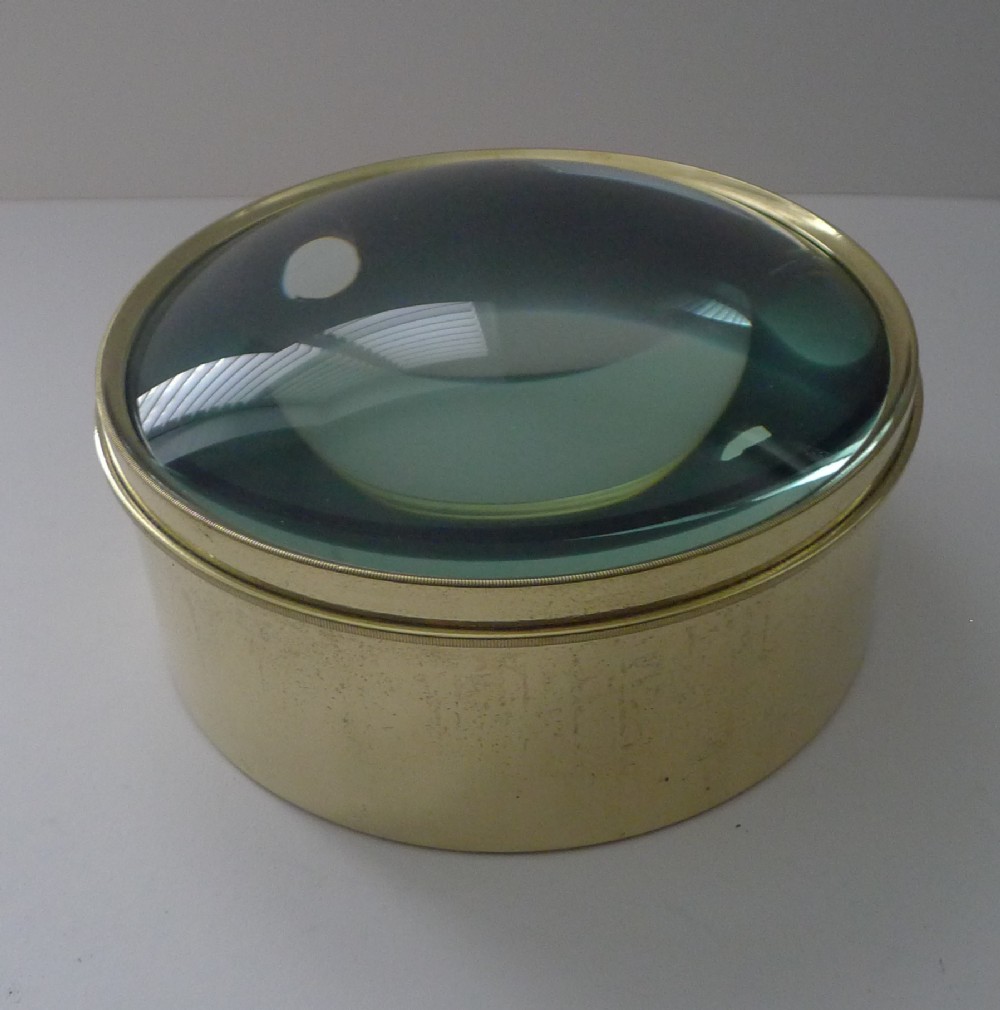 mammoth english antique brass desk magnifying glass paperweight c1910