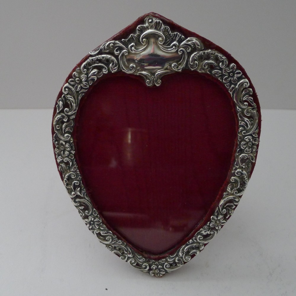 antique english sterling silver heart picture frame 1902