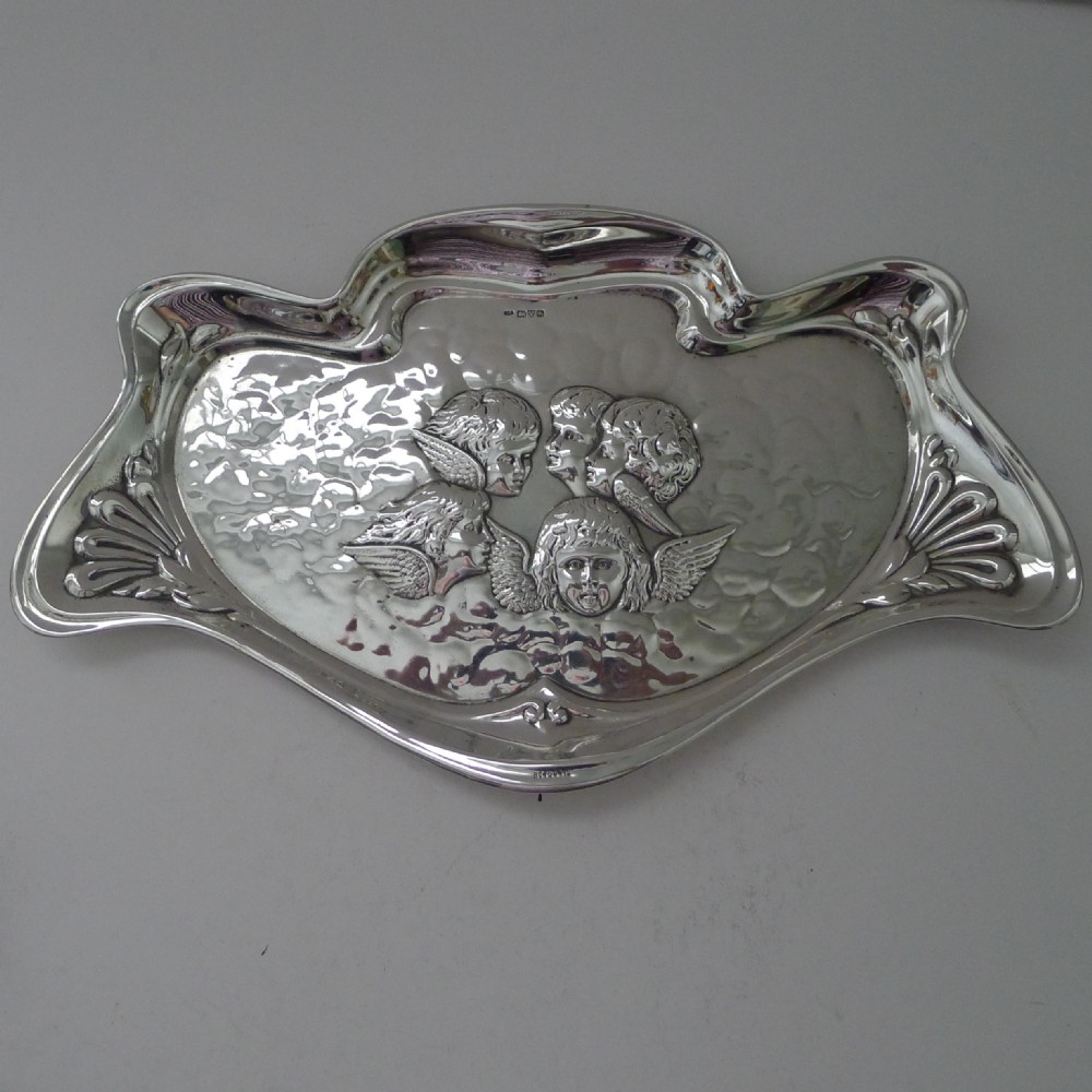 large antique english art nouveau sterling silver tray reynold's angels 1907