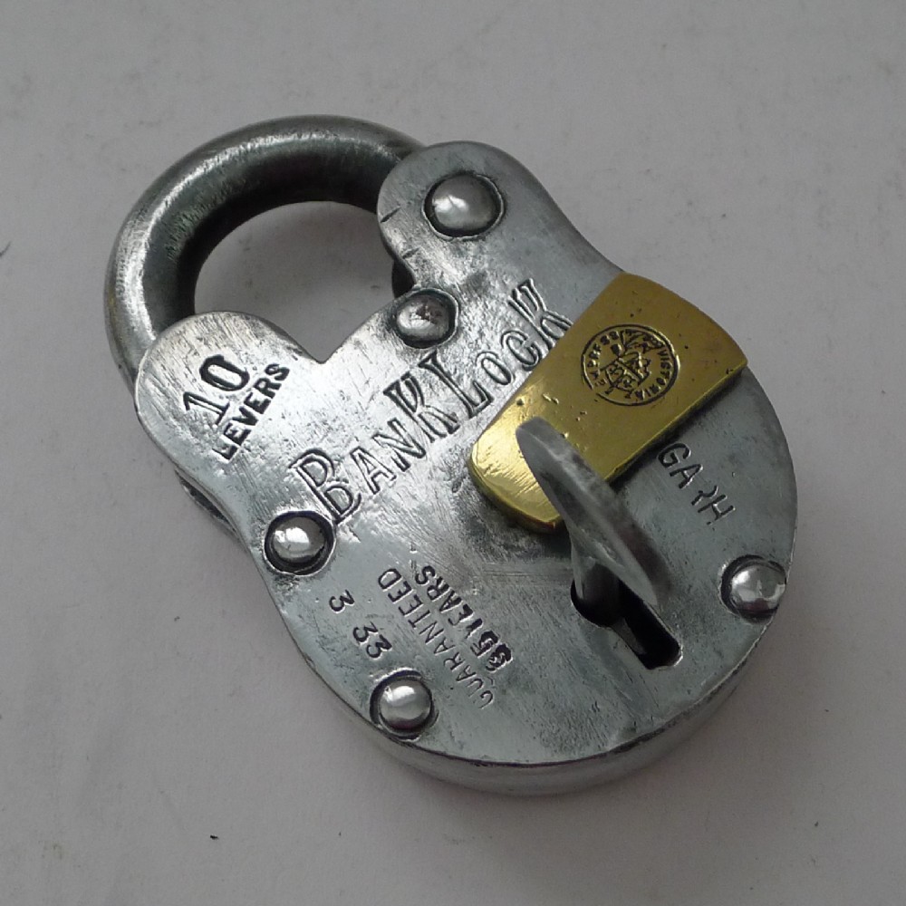 early 20th century 10 lever bank padlock by aligarh c1920