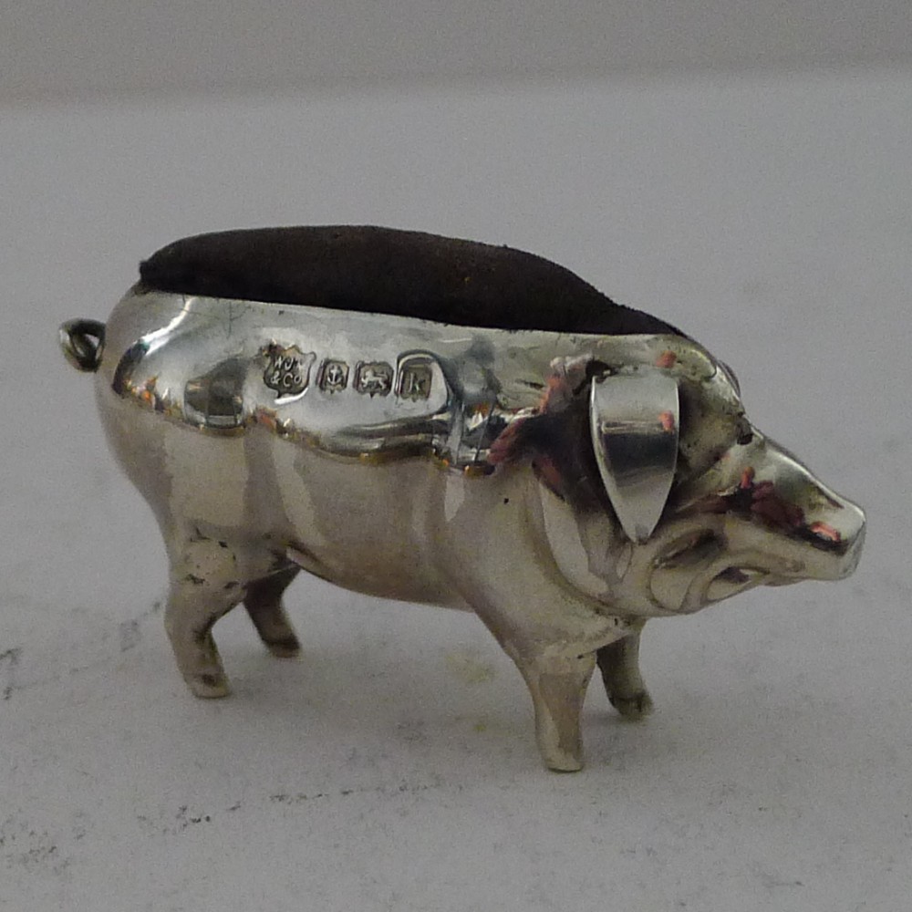 small edwardian figural silver pin cushion pig 1909
